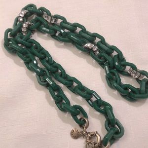 Vintage 1990’s J. Crew Rhinestone & Green Lucite Chain Link Necklace